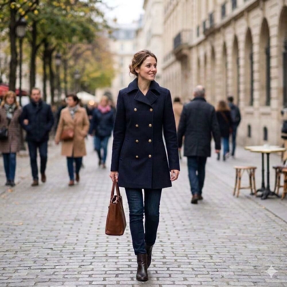 Tommy Hilfiger Pea Coat Womens 10 Blue Wool Blend Double Breasted Military